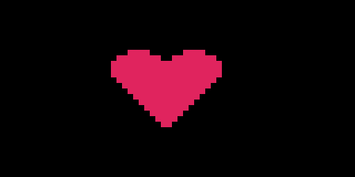 The display showing a hand-drawn pink pixel-art heart