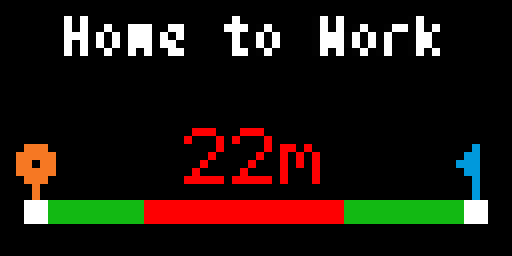 The display showing a 22 minute commute with a red slow stretch in the middle of the route
