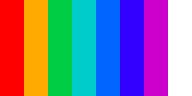 The display showing a hand-drawn pixel-art colour bar pattern